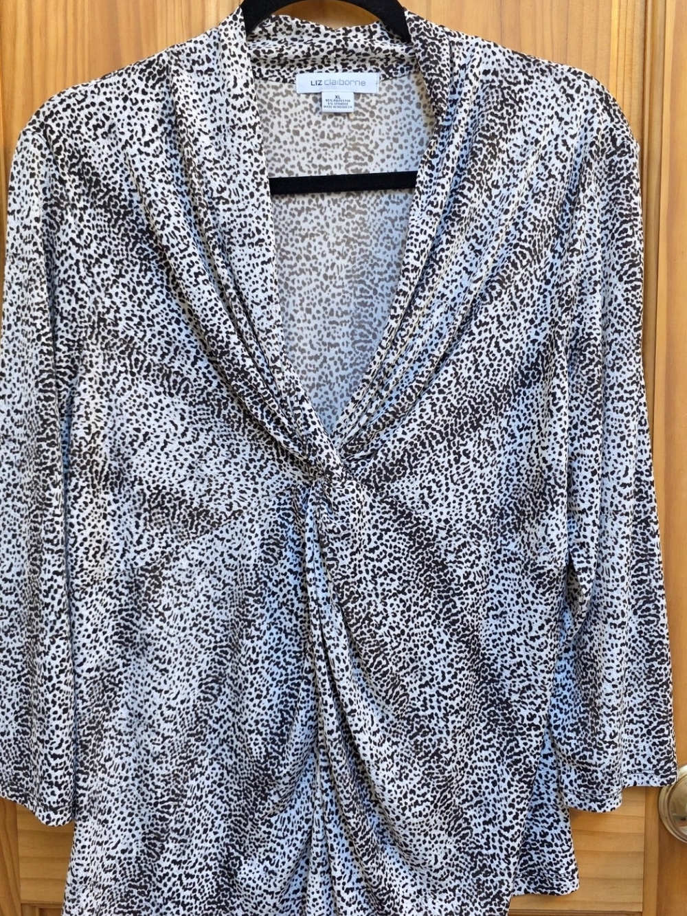Liz Claiborne Black and White Twist-Front V-Neck Blouse